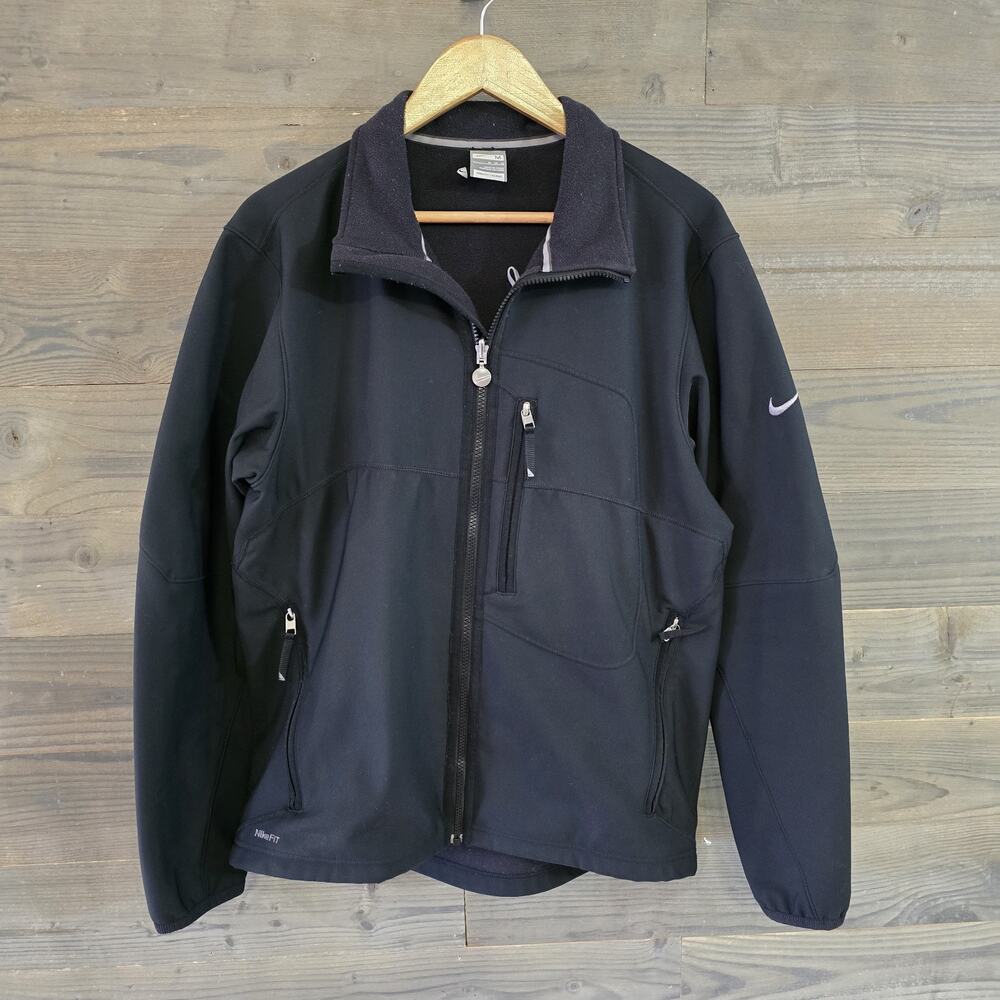 Vintage Nike Jacket Mens Medium Black Fleece Softshell Fit Therma Full Zip